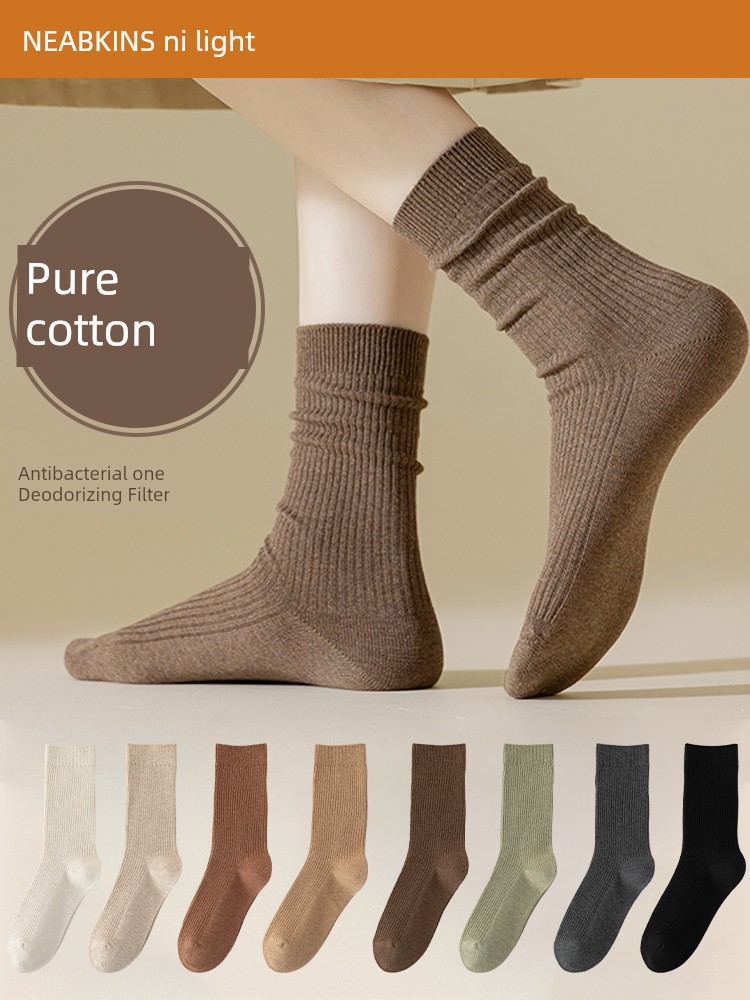 Pure Cotton Socks Women's Tube Socks Autumn and Winter Antibacterial Deodorant Breathable Boneless Socks Maillard Thickened Trendy Stockings