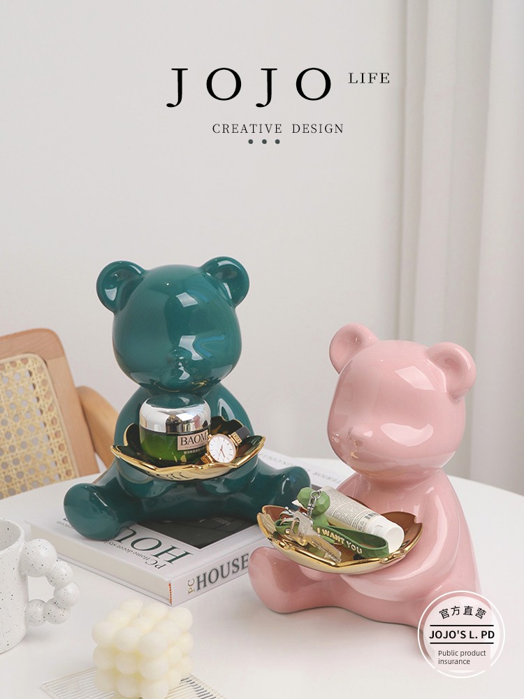Jojo's L. Pd. Apricot. Shelf Accessible Luxury Ceramic Violent Bear Decoration Home Tray | Apricot