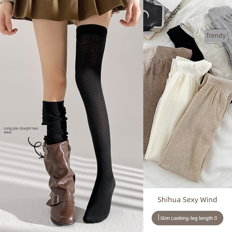 White Loose Stockings Spring and Autumn with Long Boots Socks Women's Thigh Knee Socks Spring and Summer Thin Calf Socks
