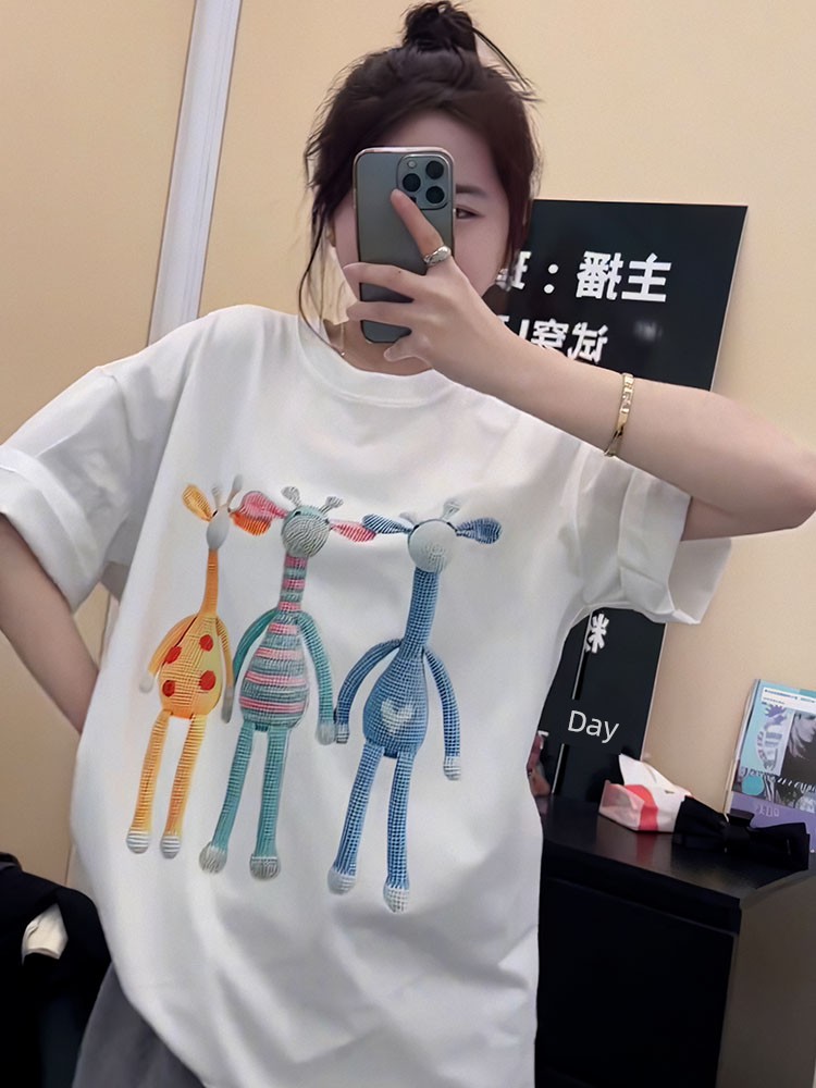 Cartoon Fun White Short Sleeve T-Shirt Female 2025 New Arrival Summer Small European Shirt Best Selling Anti-Aging Top
