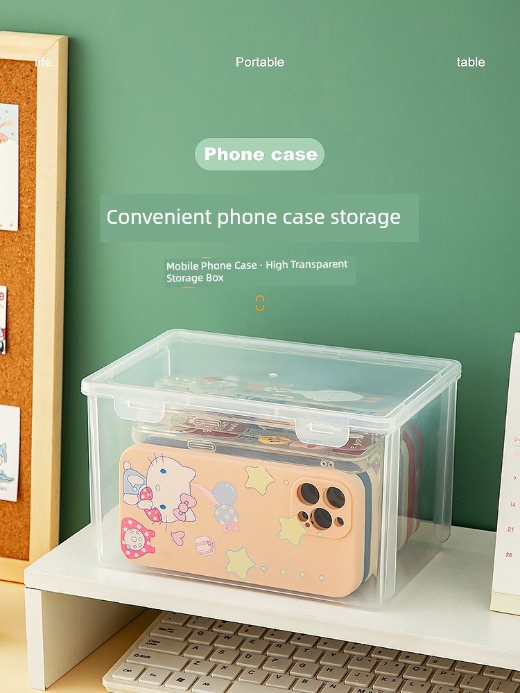 Phone Case Storage Box Dustproof with Cover Transparent Glove Box Clamshell Postcard Photo Card Peripheral Organizing Box