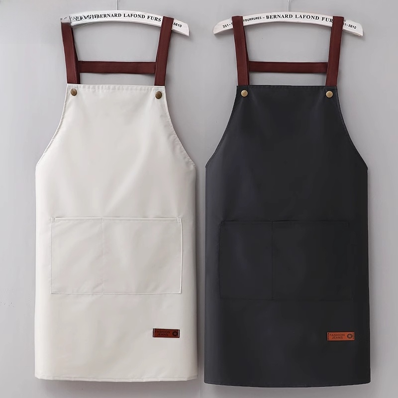 Apron Waterproof Oil-Proof Men's and Women's Kitchen Cooking Apron Pure Color Minimalist Big Pocket Restaurant Work Clothes plus Size Protective Clothing