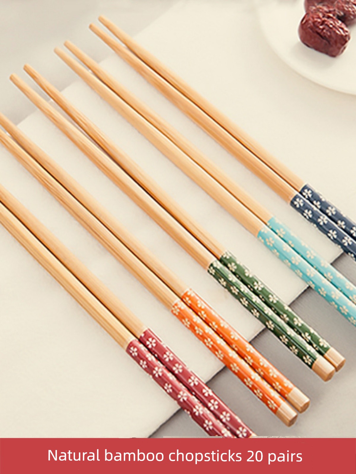 Natural Bamboo Chopsticks Creative Cherry Blossom 24cm Internet Celebrity Home Non-Slip 10-20 Pairs Family High Temperature Resistant Kitchen
