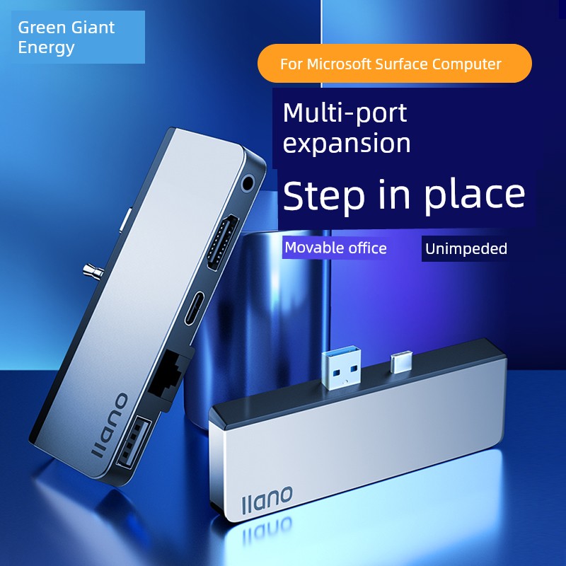 Llano Expansion Dock Extended Typec Applicable to Microsoft Surface Pro9/8/6/5/4/Go2 Tablet Laptop Laptop Adapter USB Projection Screen HDMI Network Port iPad Accessories