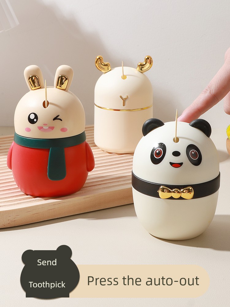 Toothpick Box Automatic Pop-up High-End Good-looking For Home Creative Personal Cute Lesser Panda Internet Celebrity Toothpick Holder Can