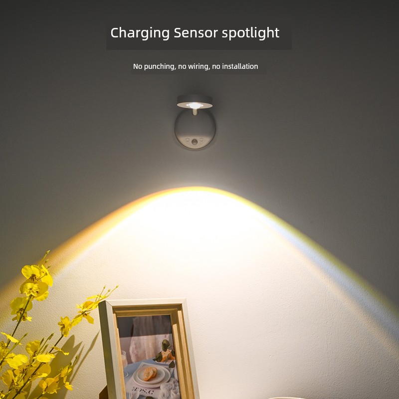 Rechargeable Spotlight For Home Wireless Punch-Free Small Hill Wall Lamp Background Wall Sensor LED Wall Lamp Wiring Free