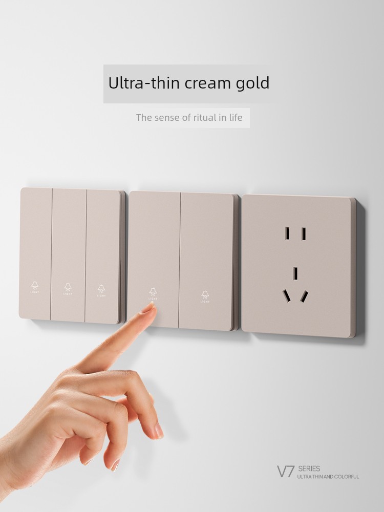 International Electrician 86 Type Cream Gold Concealed Single Control Switch Socket Panel For Home Single Control Switch Double Control Five-Hole Switch