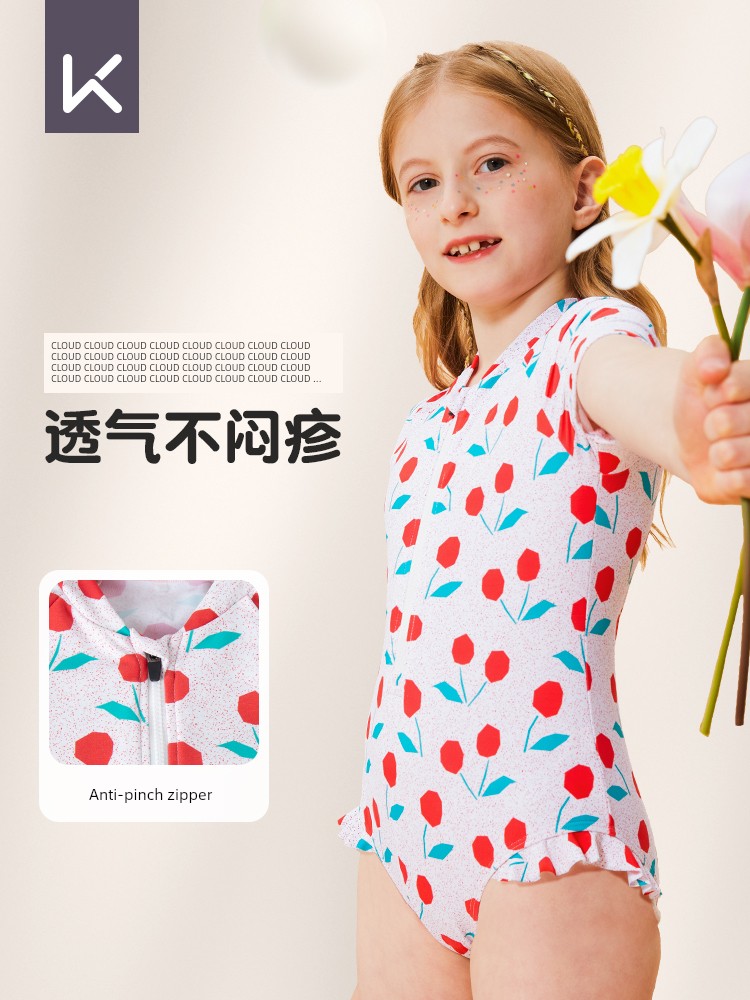 Keep Kids Swimsuit Girl One-Pieces Short Sleeve 2025 New Arrival Girl Toddler Children Teens Baby Professional Triangle Swimsuit