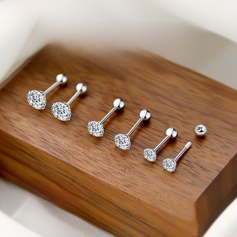 Super Flash S925 Double-Headed Female Spiral Zircon Silver Stud Earrings