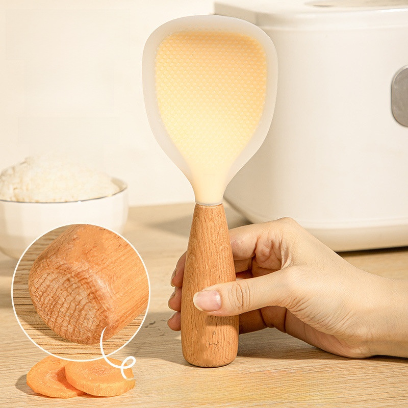 Silicone Vertical Non-Stick Dining Canteen Kitchen Wooden Handle