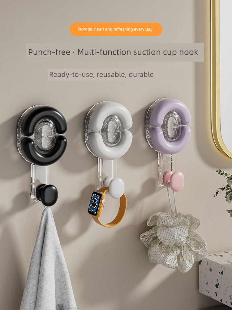 Vacuum Sucker Hook Punch-Free Strong Load-Bearing Bathroom Kitchen Door Rear Wall Waterproof Moisture-Proof Seamless Sticky Hook