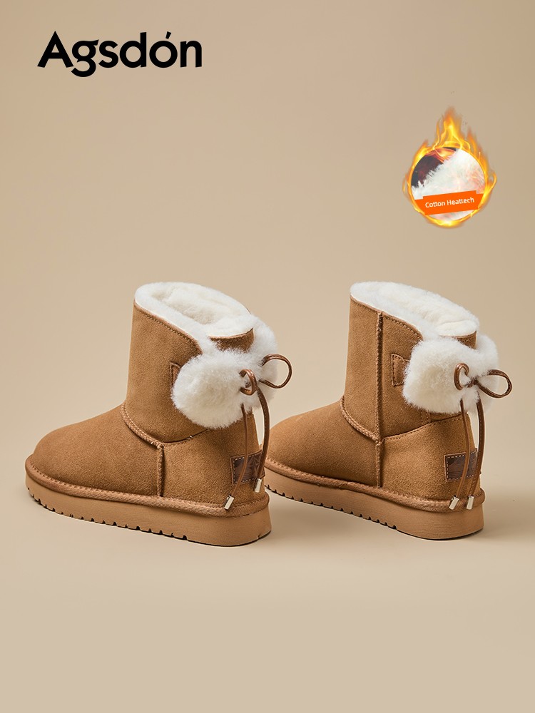 Augusto Snow Boots for Women 2024 New Winter Fleece-lined Thick Bottom Ankle Boots Non-Slip Bread Warm Cotton-padded Shoes