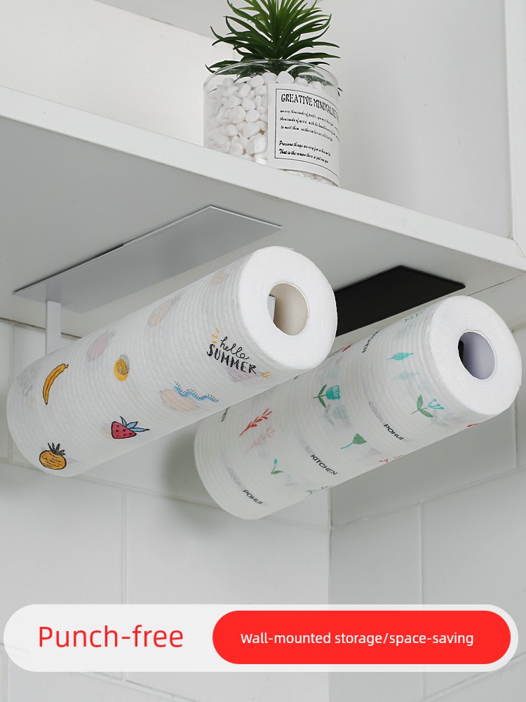 Kitchen Towel Rack Punch-Free Carbon Steel Tissue Holder Tissue Holder Kitchen Paper Rack Storage Rack Roll Stand Storage Rack