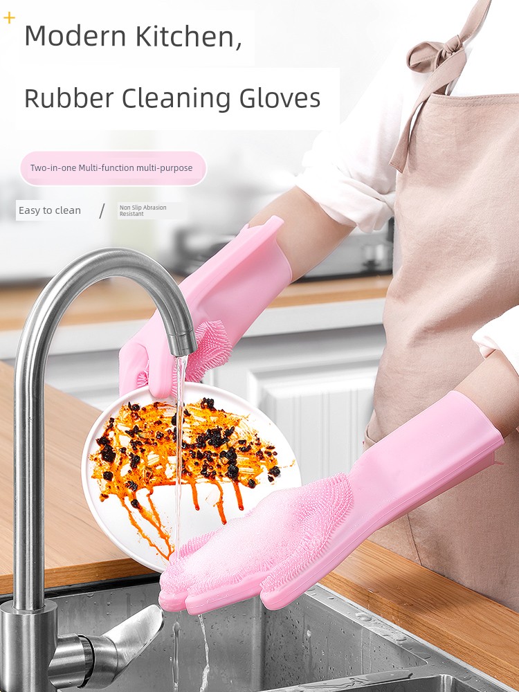 Kitchen Dishwashing Gloves Thickened Multi-Functional Silicon Dishwashing Brush For Home Cleaning Gadget Oil-Free Heat Insulation Oven Mitts