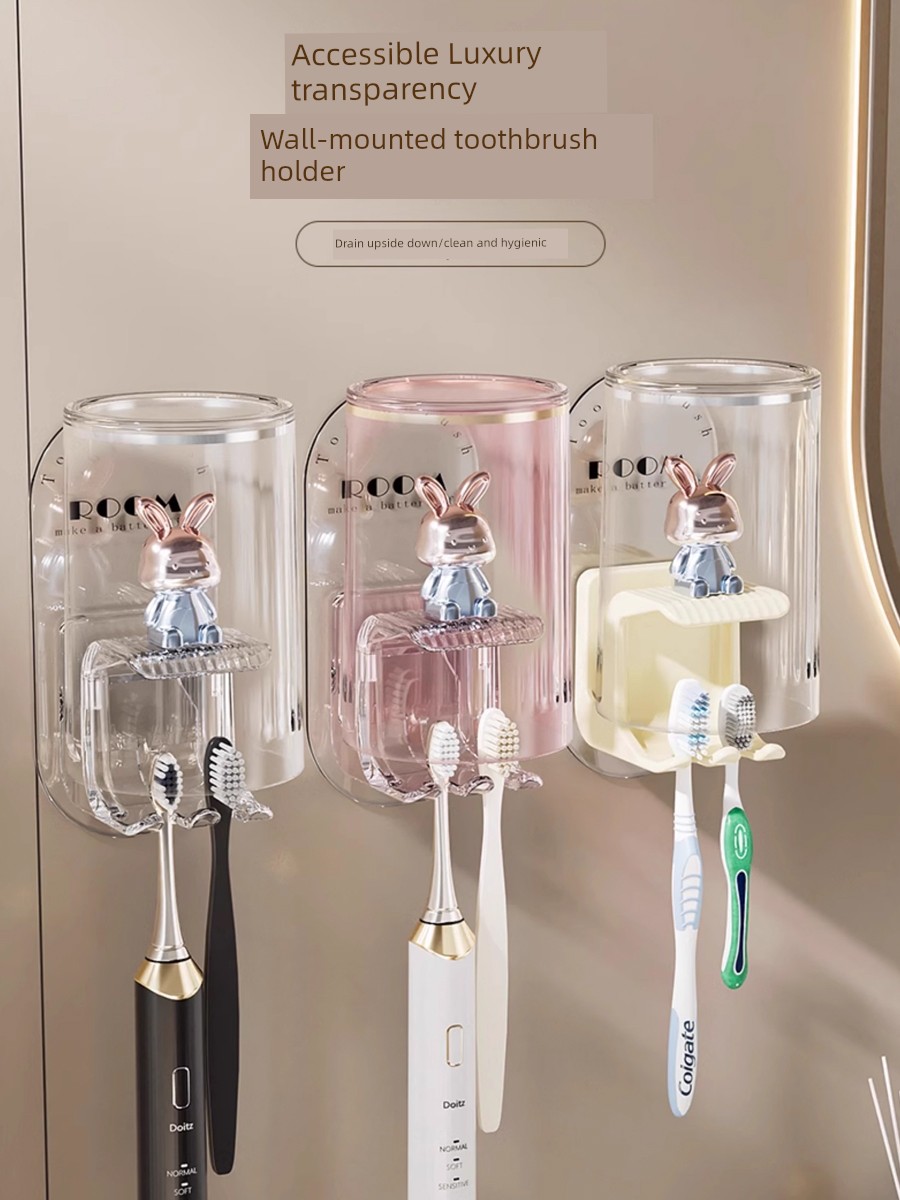 Accessible Luxury Transparent Wall Hanging Toothbrush Holder Bathroom Punch-Free Gargle Cup Cup Storage Rack Tooth-Cleaners Base Storage Rack