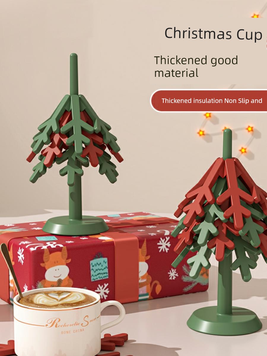 Jujiajia Christmas Tree Heat Proof Mat Anti-Scald and High Temperature Resistant Dining Table Dish Mat For Home Fancy Coaster Water Draining Pad