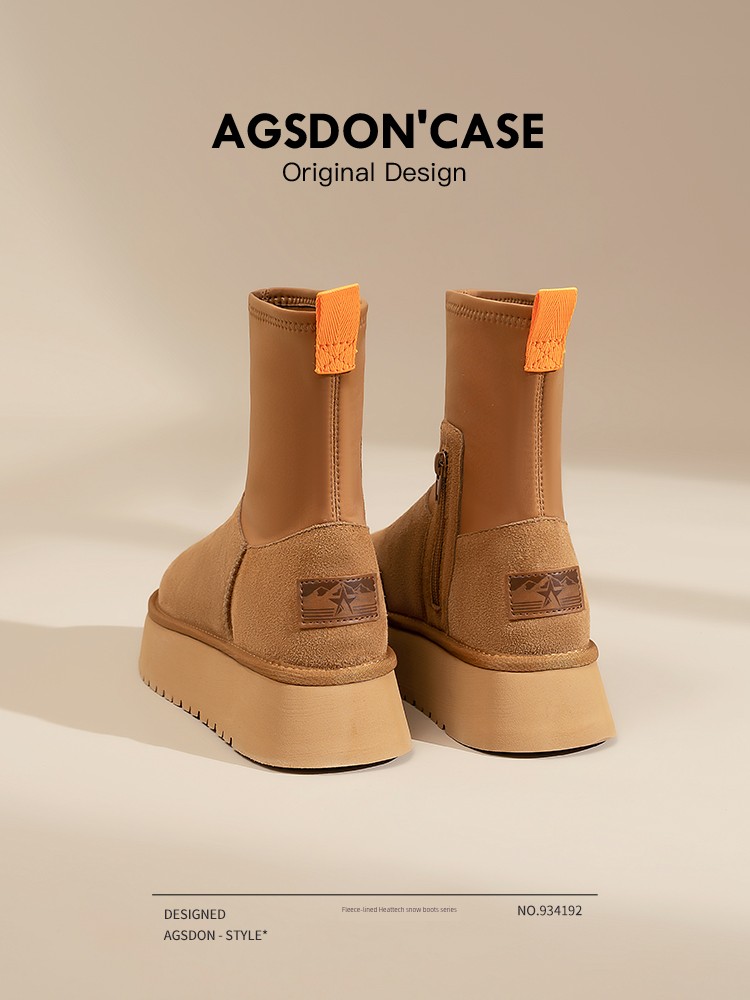 Augusto Snow Boots Women Winter 2024 New Fleece-lined Thickened Northeast Thin Pencil Cotton-padded Shoes Outer Wear Thick Bottom