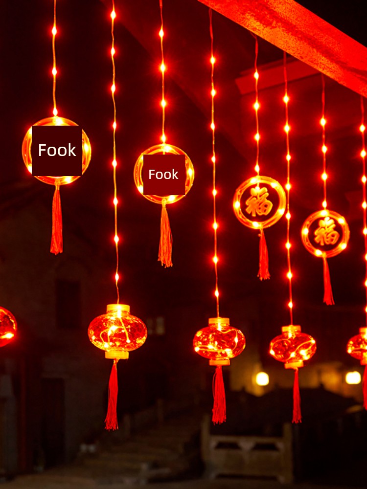 New Year Decorative Lights Fu-Character Lantern Hanging Lights Colored Lights Curtain Lights Luminous Led Atmosphere Light Home Balcony Layout