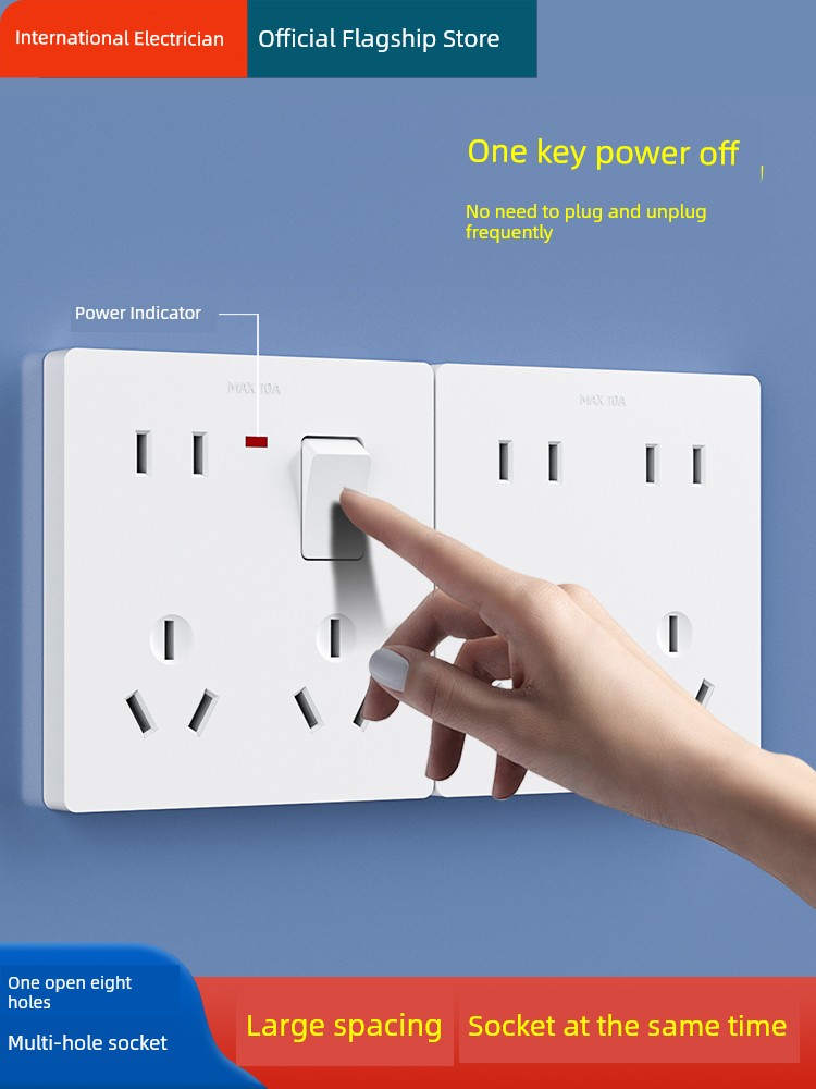International Electrician 86-Type Multi-Functional One-Open Eight-Hole 86-Type Five-Hole Socket Panel with Switch 6 Six-Hole 10 Ten-Hole