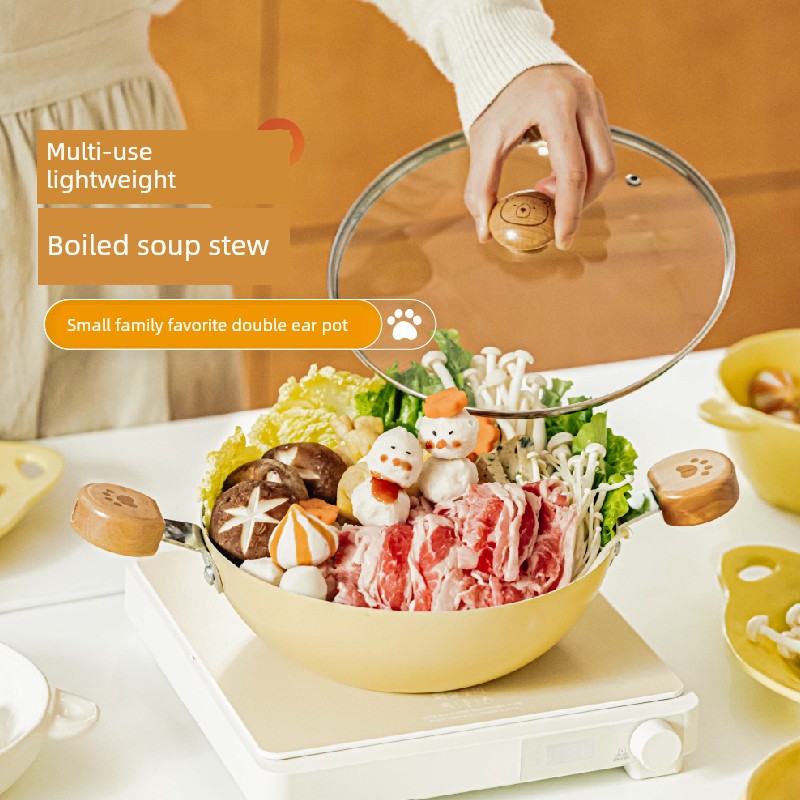 Tree Cocoa Bear Dual-Sided Stockpot Iron Pot For Home Stew-Pan Hot Pot Induction Cooker Applicable to Gas Stove Soup with Lid