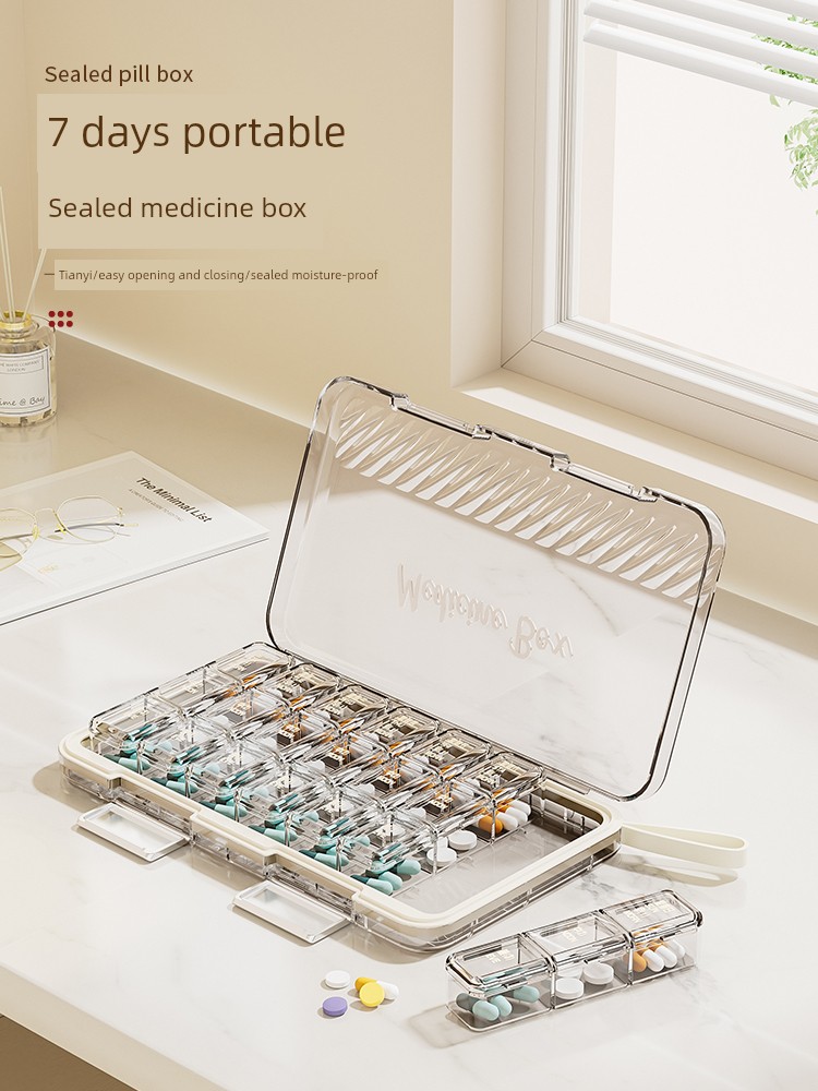 Medicine Box Portable 7-Day Packing One Week Large Capacity Pill Portable Medicine Box Packing Box Medicine Dispenser Small Medicine Box