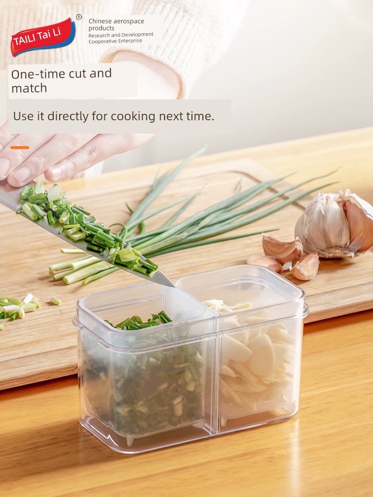Taili Kitchen Onion, Ginger and Garlic Storage Box Frozen Chopped Green Onion Crisper Food Grade Food Preparation Box Draining Refrigerator Sealed Box