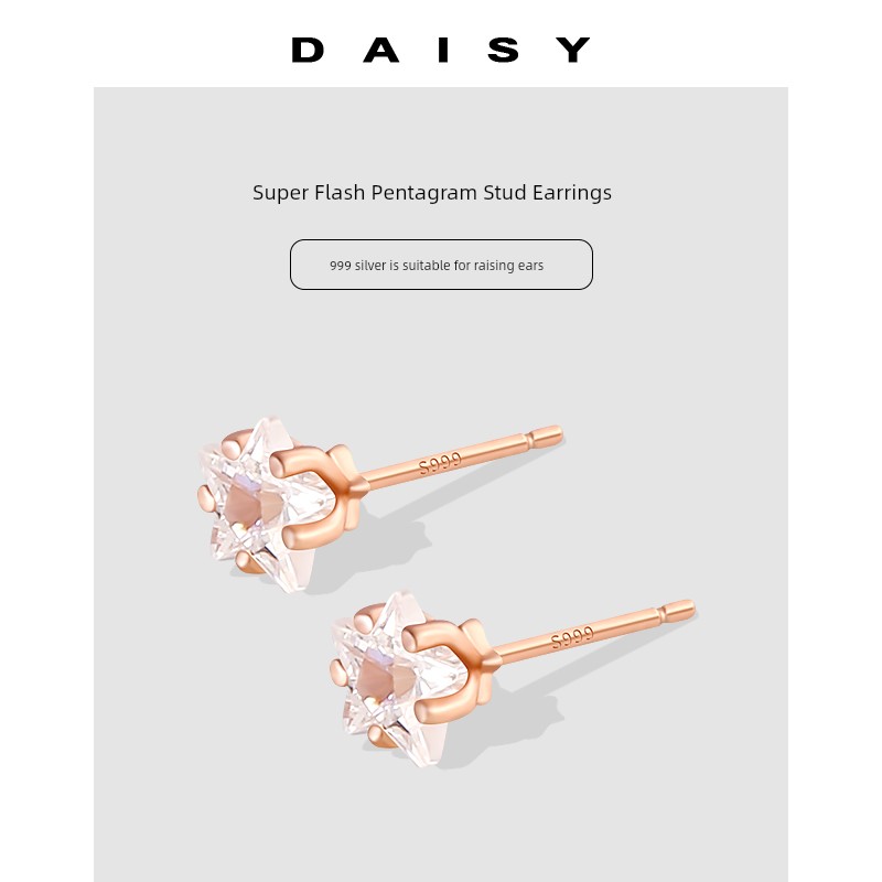 999 Sterling Silver Diamond Pentagram Stud Earrings Women's Ins Style Niche Style Fancy XINGX Earrings Ear-Caring Delicate Earrings