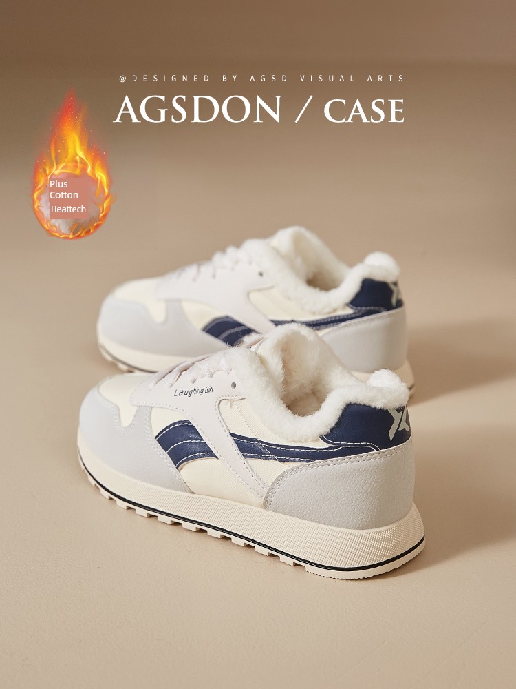 Fleece-lined Forrest Gump Training Women's Shoes 2024 New Arrival Autumn and Winter Thermal Cotton-Padded Shoes Soft Bottom Athleisure White Shoes Hot