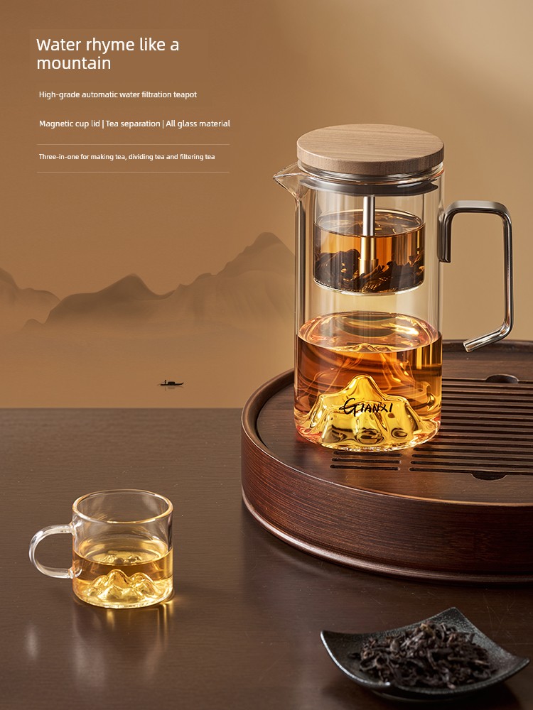 Jie'an Xi Glass Teapot 2024 New Arrival Tea Making For Home Magnetic Suction Elegant Cup Tea Water Separation Guanshan Cup Tea Set