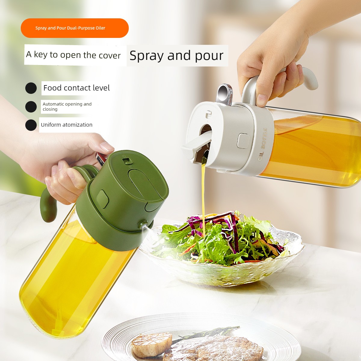 Dual-Purpose Spray Oil Bottle Jar For Home Spice Jar Leak-Proof Oil Pot Kitchen Food Grade Glass Spray Oil Bottle
