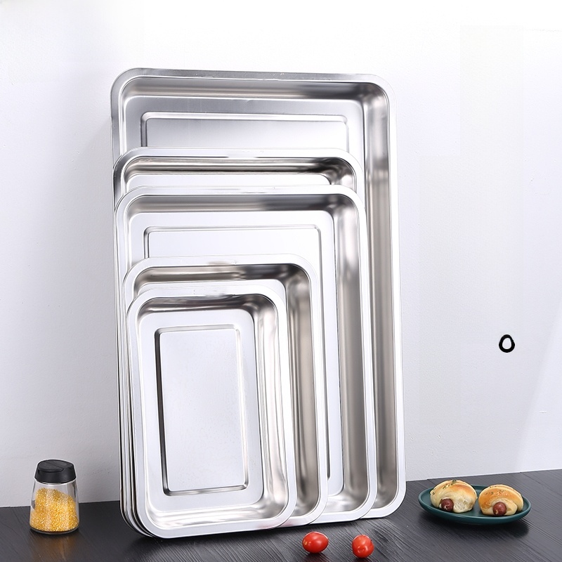Stainless Steel Plate Rectangular Tray Commercial Steamed Rice Tray Barbecue Plate Dinner Plate Iron Plate Dish Thickened Grilled Fish Dish