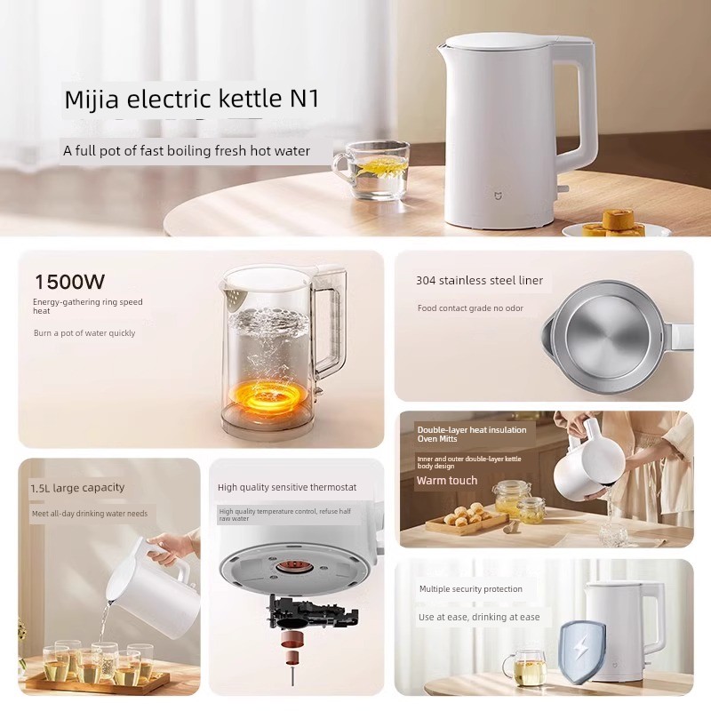 Xiaomi Household Appliances Water Kettle N1 Kettle 304 Stainless Steel Electric Kettle Automatic Integrated