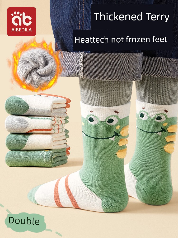 Children's Socks Children's Socks Boys' Autumn and Winter Models Terry Fleece-lined Thickened Winter Pure Cotton Baby Winter Knee Socks Children's Socks Heattech