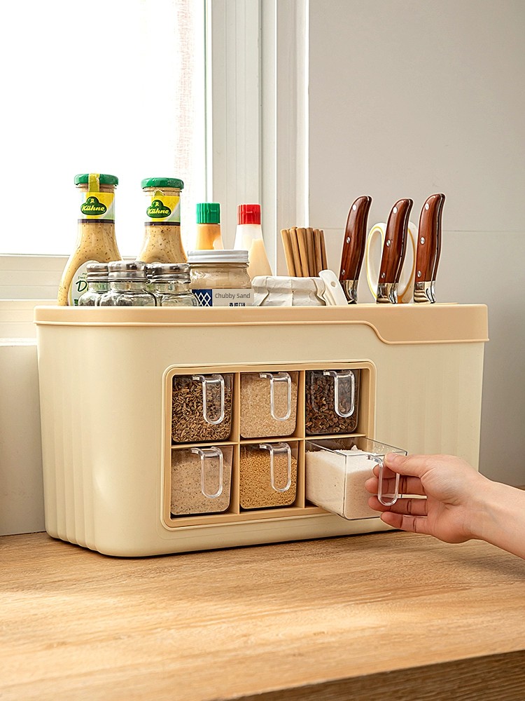 Seasoning Box Kitchen Household Combination Set Supplies Integrated Multi-Grid Seasoning Bottle Storage Box Seasoning Salt Seasoning Jar
