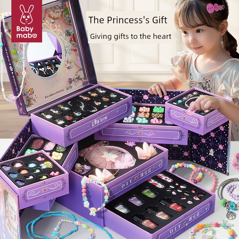 Little Girl Bracelet String Beads Children Handicraft DIY Material Toys Educational Jewelry Gift Box 10 6 Years Old Children's Birthday Gifts