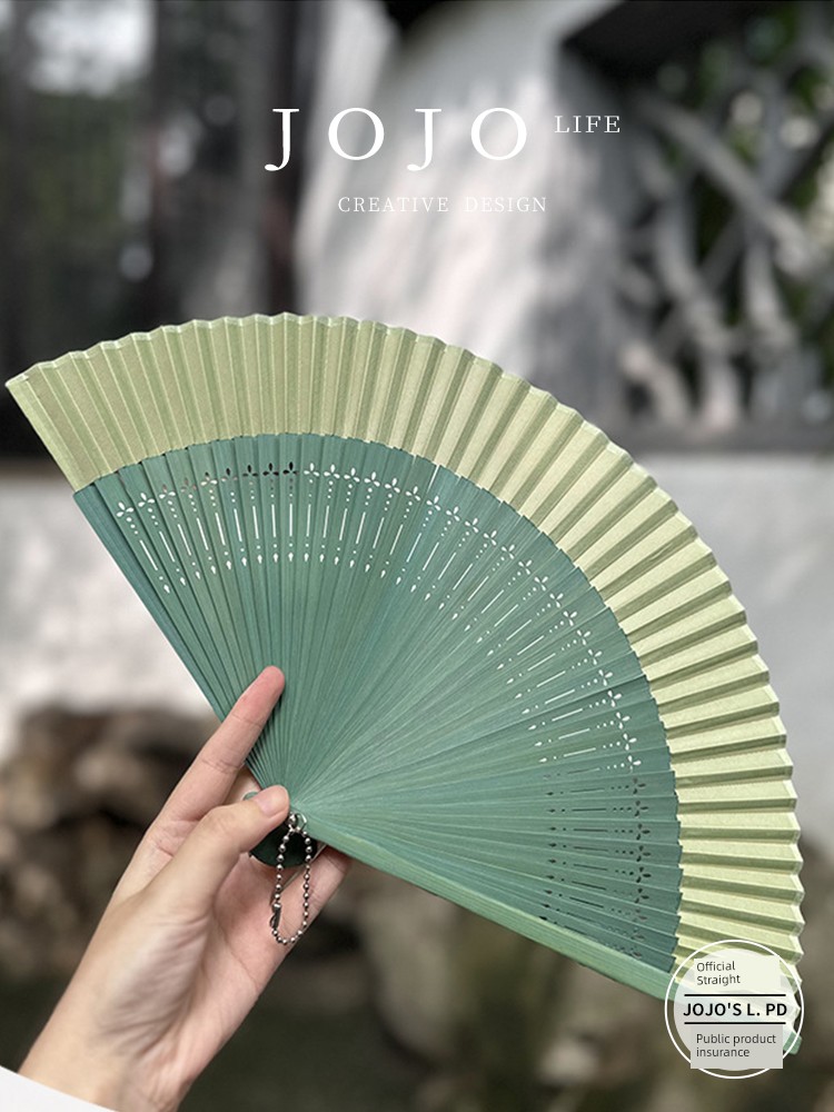 Jojo's L. Pd. Mr. Grocery. Folding Fan Chinese Style Summer Folding Fan Bamboo Fan Green | Besides