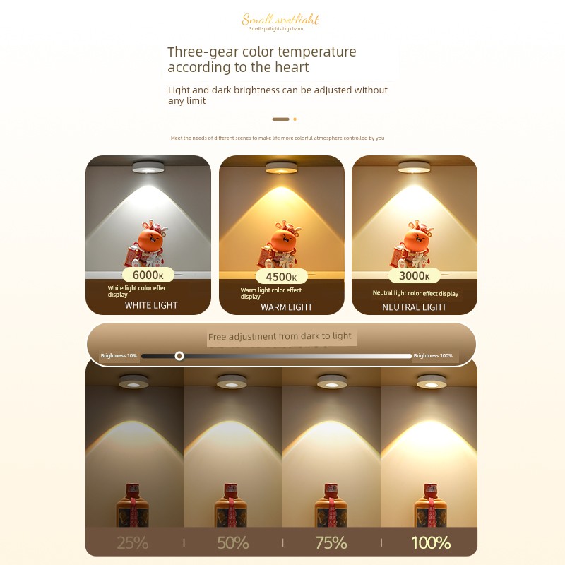 Sensor Rechargeable Cabinet Light Display Cabinet LED Light Wine Cabinet Light Hill Light Wiring Free Cabinet Light Self-Adhesive Small Night Lamp