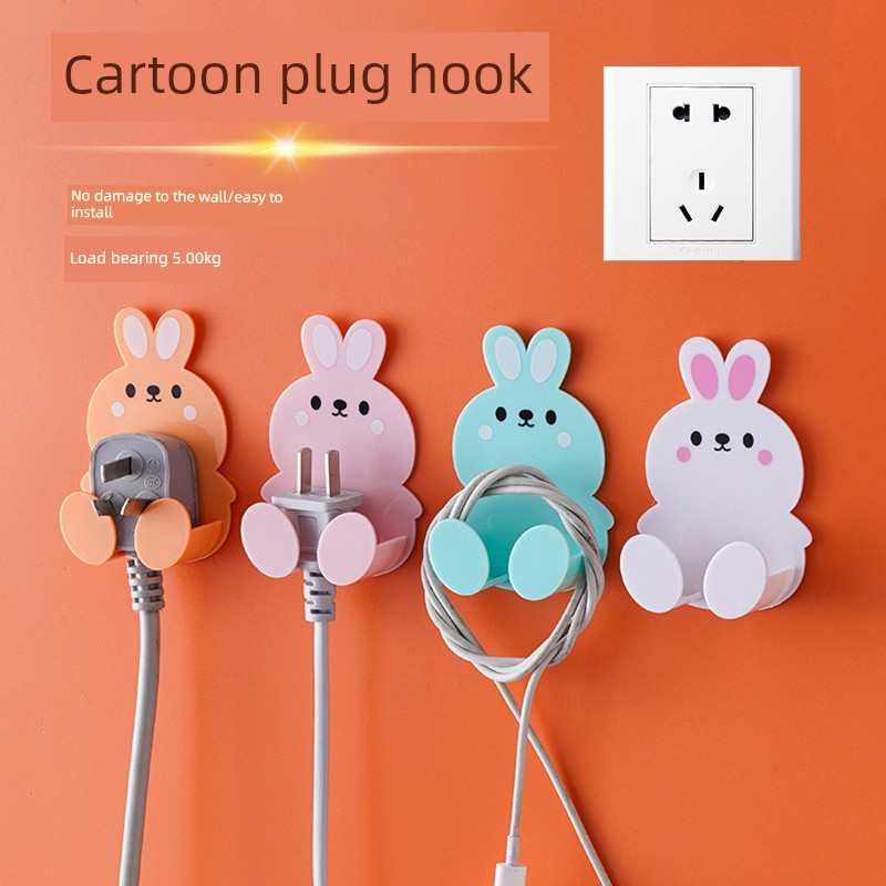 Cartoon Punch-Free Plug Hook Plug-in Socket Bear Plug Storage Hook Holder Seamless Adhesive