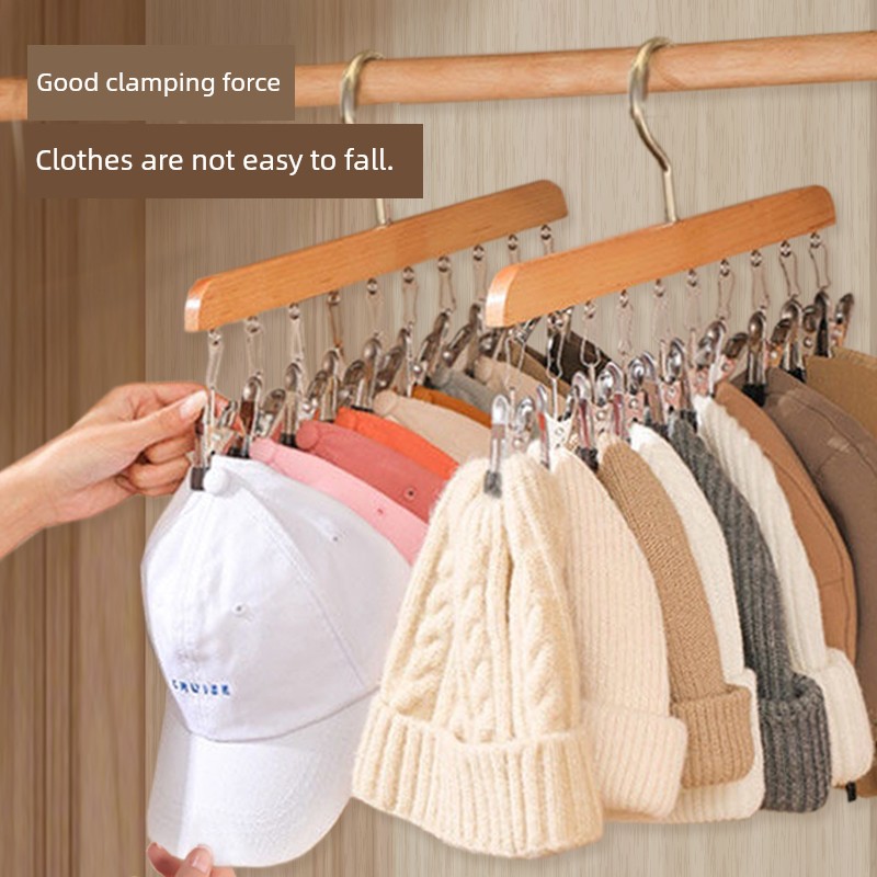 Houya Wooden Hanger Multi-Functional 10 Clip Hanger For Home Wardrobe Hanging Hat Underwear Airing Socks Storage 1 Pack
