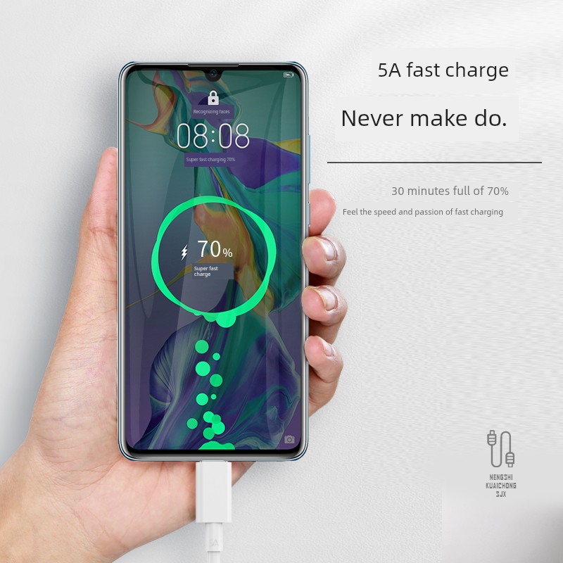 Applicable Charger for Huawei Honor 40W Fast Charging Head Mate30 Data Cable P40nova7 Mobile Phone P50pro Flash Charging 5A Plug 30v8v10 Super 9 Suit Typec