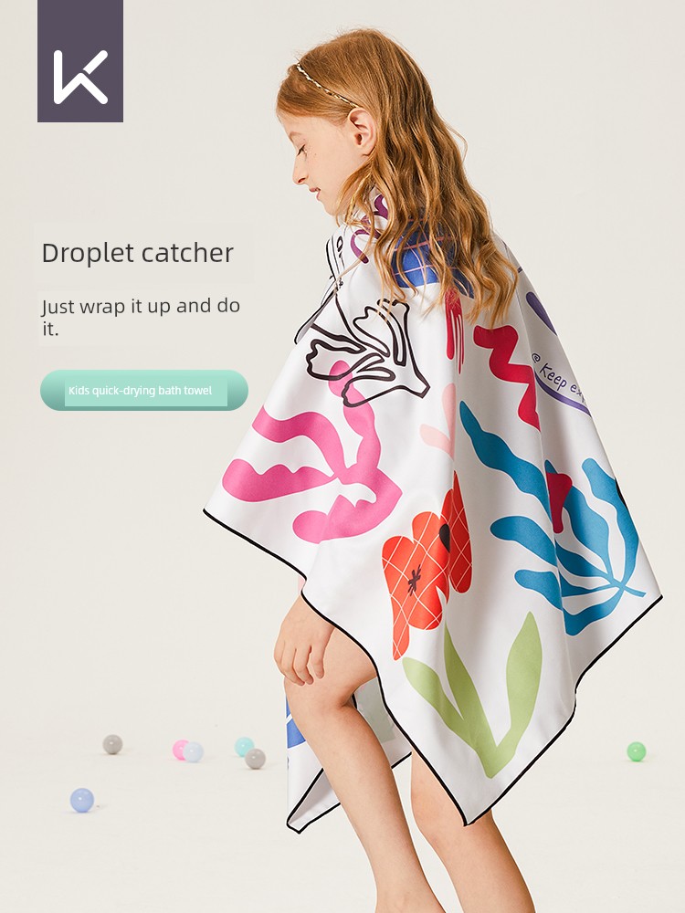 Keep Kids Quick-Drying Bath Towel Cloak Swimming Bathrobe Absorbent Quick-Drying Summer Bath Towel Portable Wearable Boy Girl
