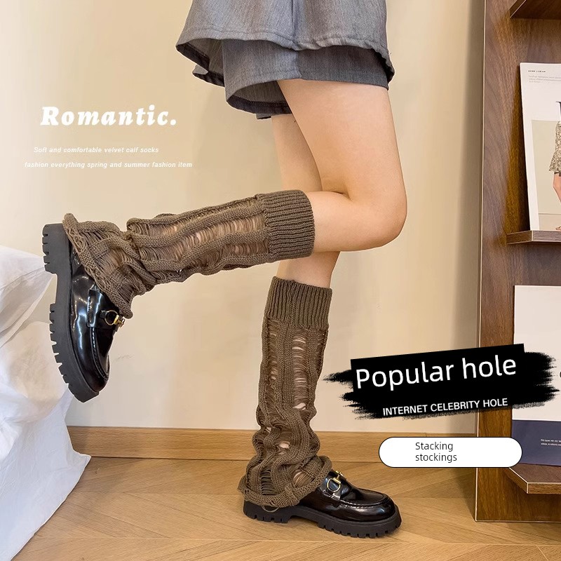 Ripped Pile Style Foot Sock Women Millennium Y2g Vertical Stripe Horn Summer Thin Online Celebrity Lolita Girl Calf Socks