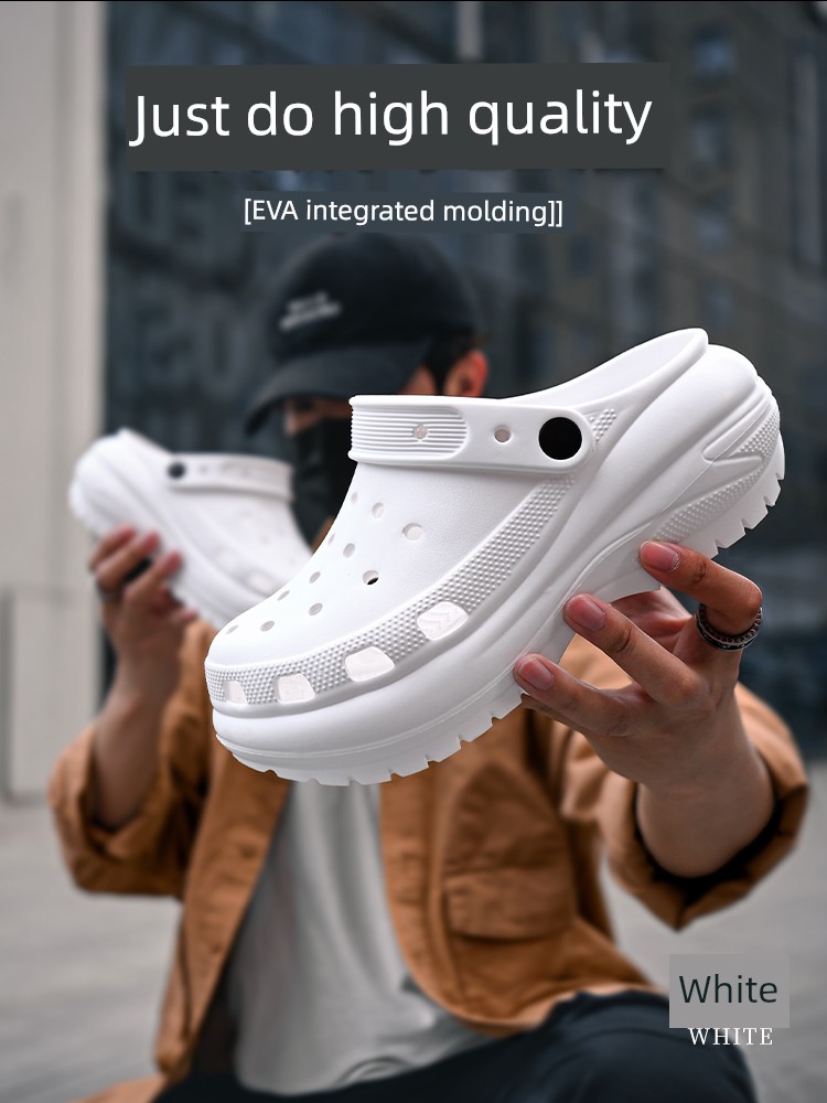 H8 Hole Shoes Women's Non-Slip Deodorant Summer Thick Sole Height Increasing Outwear Eva Slippers White Light Wheel Puff Sandals