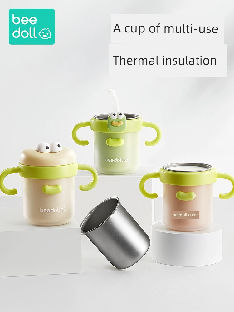 Beibiao Kids Milk Cup Water Cup with Scale For Home Stainless Steel over 3 Years Old Baby Water Cup Cup with Straw