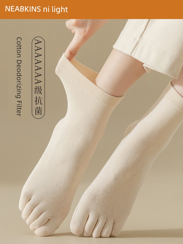 Toe Socks Women's Spring and Autumn Tube Socks Pure Cotton Deodorant Anti-Beriberi Antibacterial Toe Socks Cotton Women's Toe Socks