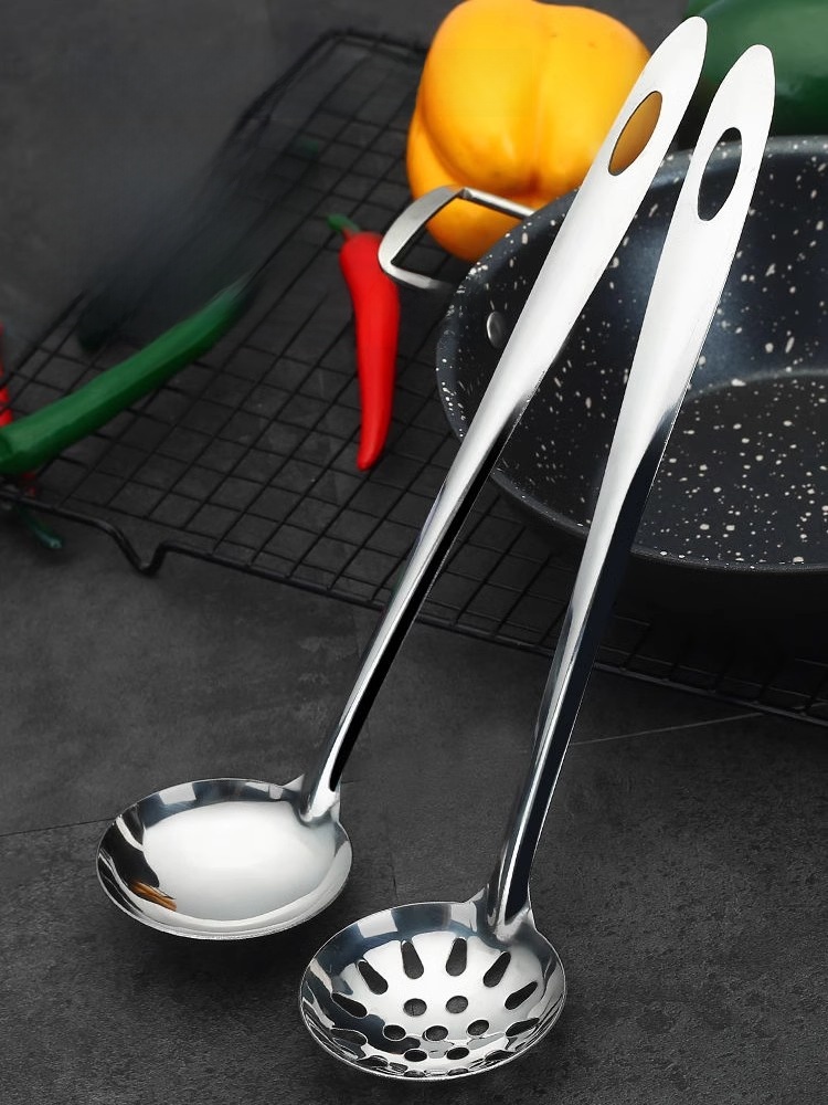 304 Stainless Steel Spoon Home Ladle Hot Pot Spoon Soup Spoon Colander Suit Large Deepening Thickening 410 Spoon