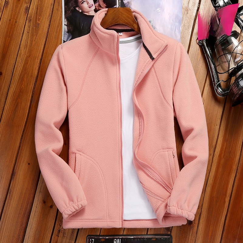 Outdoor Sports Women's Fleece Cardigan Sweatshirt Fleece Tops Men's Thickened Heattech Polar Fleece Coral Outwear