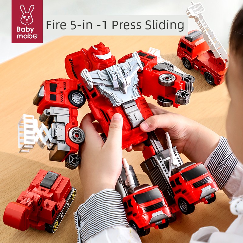 Deformation Engineering Vehicle Car Combination Robot Early Childhood Education Boys 2025 New Arrival Toy Press Fire Truck