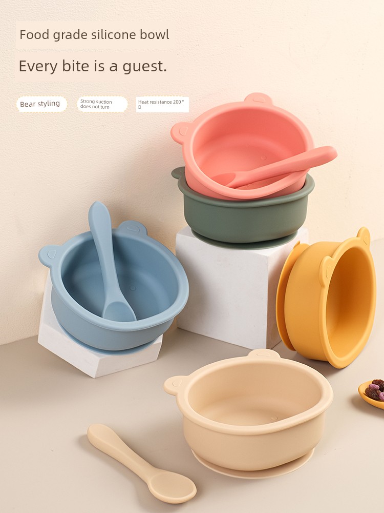 Cute Baby Eating Children's Bowl Snack Catcher Drop-Proof and Hot-Proof Edible Silicon Tableware Baby Food Bowl Mrun
