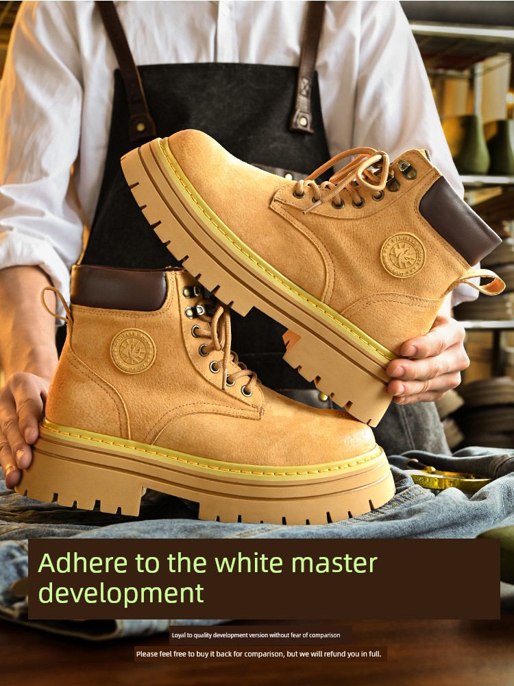 Worker Boots Men's and Women's Autumn and Winter Thick Sole Height-Increasing Martain Boots Parka Mid-Top British Style Hiking Boots